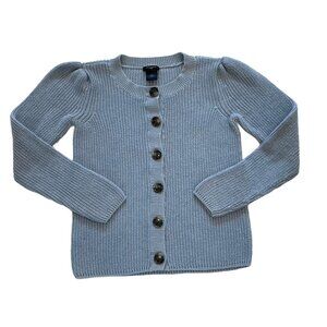Ann Taylor Pale/Baby Blue Button Down Cardigan, Puff Sleeve, Chunky Knit, S